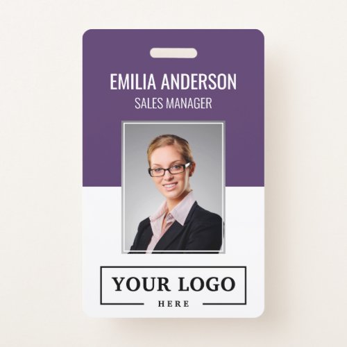 Custom Business Logo Basic Employee Photo Purple Badge