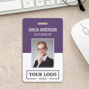 Custom Business Logo Basic Employee Photo Purple Badge