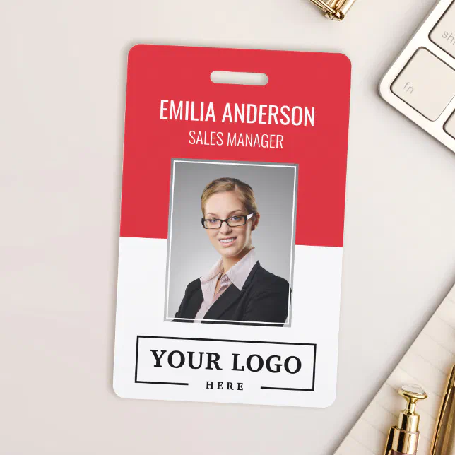 Custom Business Logo Basic Employee Photo Red Badge 