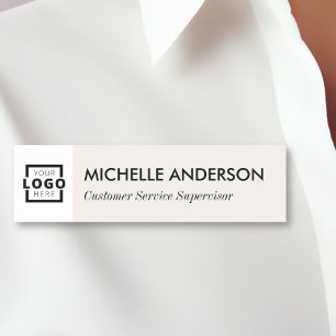 Custom Business Logo Basic Employee Staff Beige Name Tag