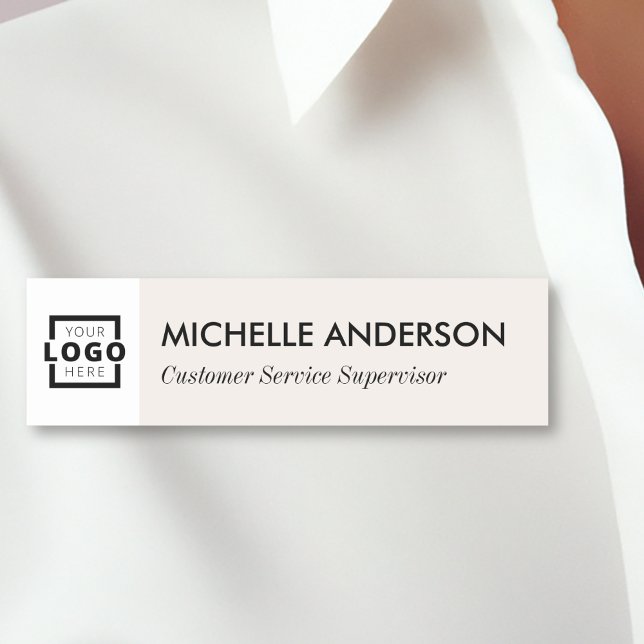Custom Business Logo Basic Employee Staff Beige Name Tag (Creator Uploaded)