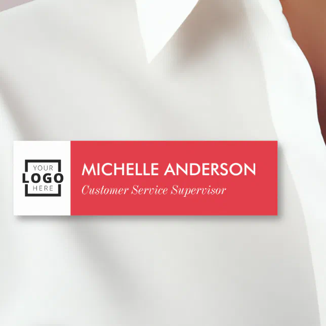 Custom Business Logo Basic Employee Staff Red Name Tag | Zazzle
