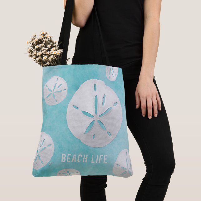Custom Business Logo Beach Life Sea Blue Tote Bag (Close Up)