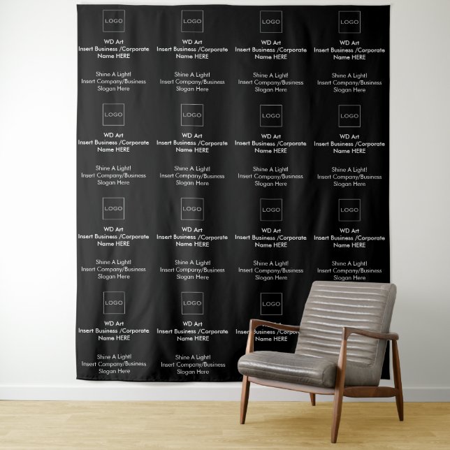 Custom Business Logo Black and White Banner  Tapestry (In Situ)