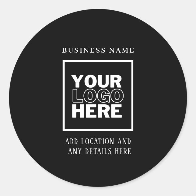 Custom Business Logo Black and White Branded Classic Round Sticker (Front)