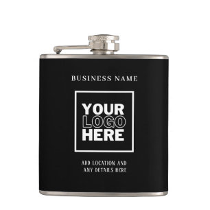 Custom Business Logo Black and White Branded Flask