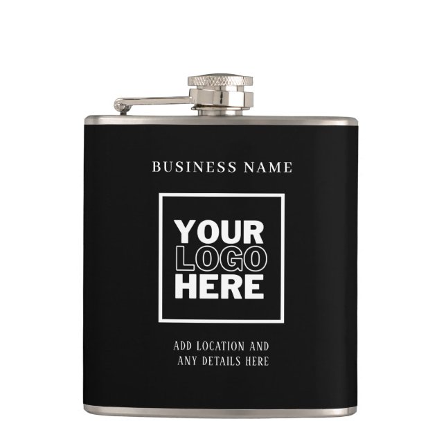 Custom Business Logo Black and White Branded Flask (Front)