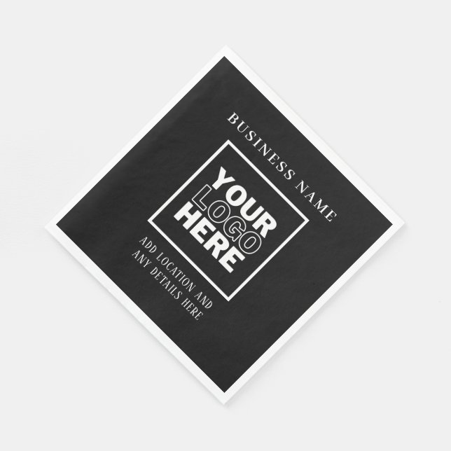 Custom Business Logo Black and White Branded Napkins (Corner)