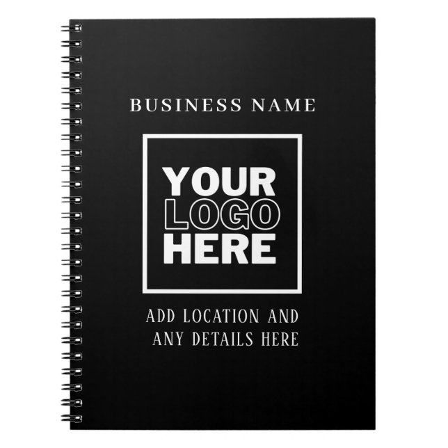 Custom Business Logo Black and White Branded Notebook (Front)