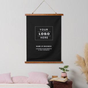 Custom Business Logo Black and White Hanging Tapestry