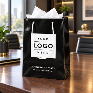 Custom Business Logo Black Branded Shopping Medium Gift Bag