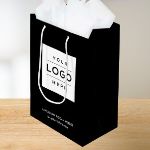 Custom Business Logo Black Branded Shopping Medium Gift Bag