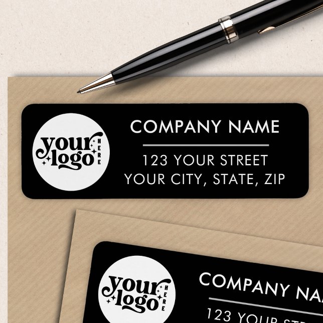 Custom Business Logo Black Company Return Address  Label (Creator Uploaded)