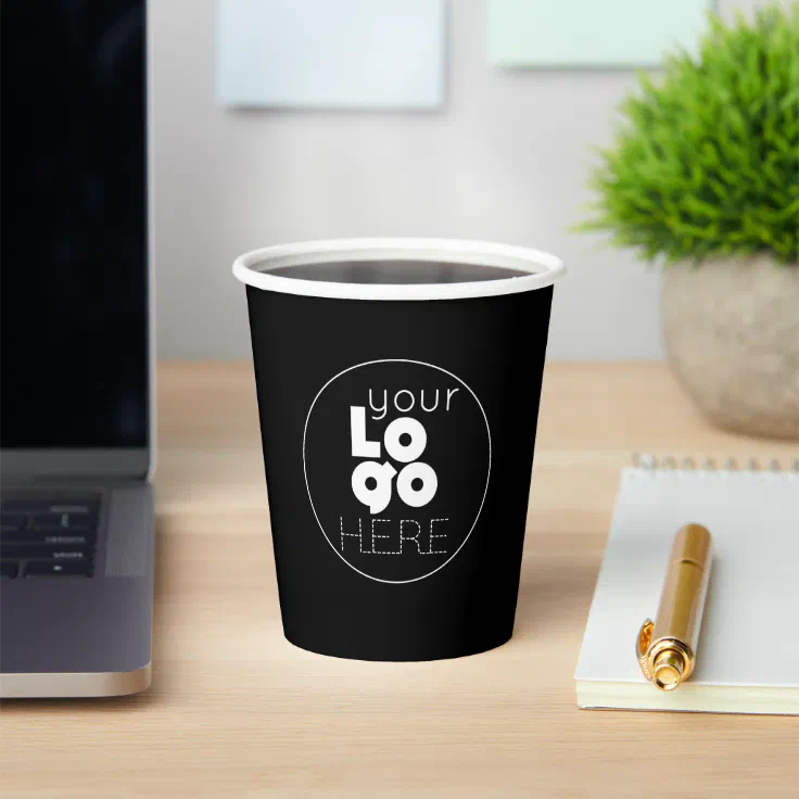Custom Business Logo Black Disposable Paper Cup | Zazzle