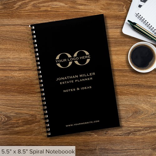 Custom Business Logo Black Gold  Notebook