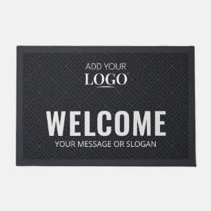Custom Business Logo Black Greek Key Welcome Entry Doormat