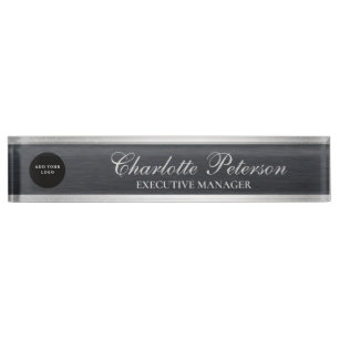 Custom Business Logo Black Metal Executive Desk Name Plate