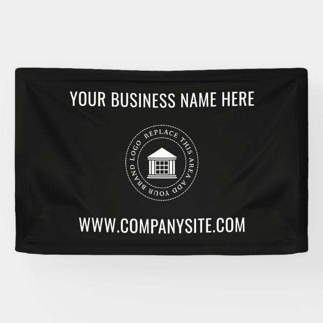 Custom Business Logo | Black Minimalist Modern Banner (Horizontal)