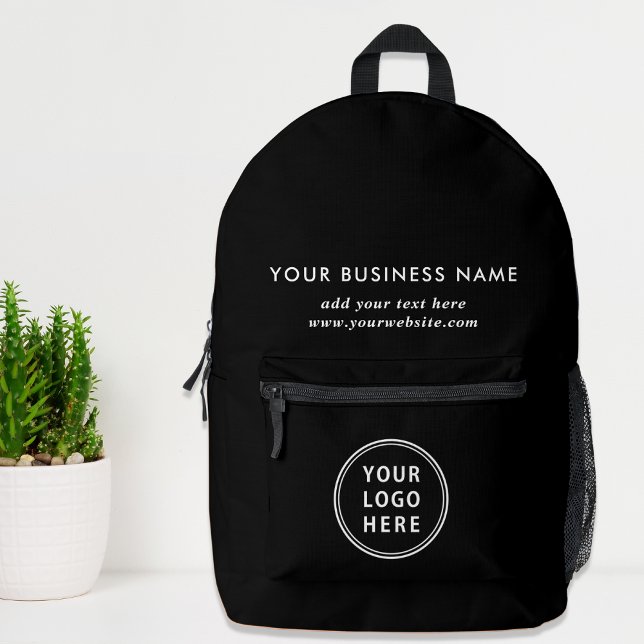 Custom Business Logo Black Printed Backpack (Creator Uploaded)