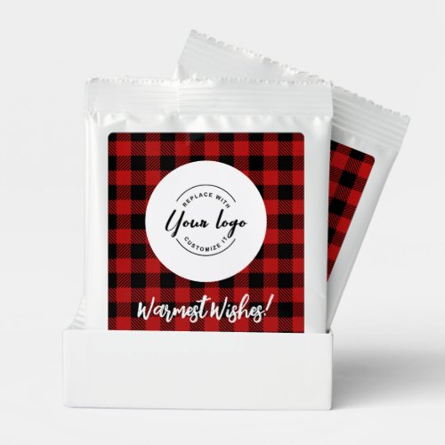 Custom business logo black red plaid holiday favor hot chocolate drink mix