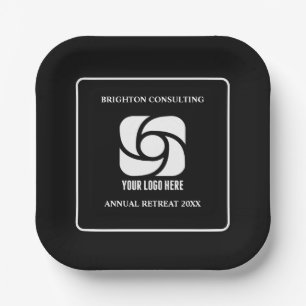 Custom Business Logo Black White Company Party Paper Plates