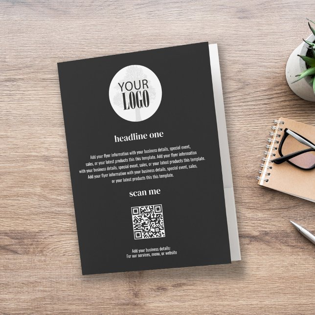 Custom Business Logo Black & White Pocket Folder (Add your logo promotion folder in black and white. )