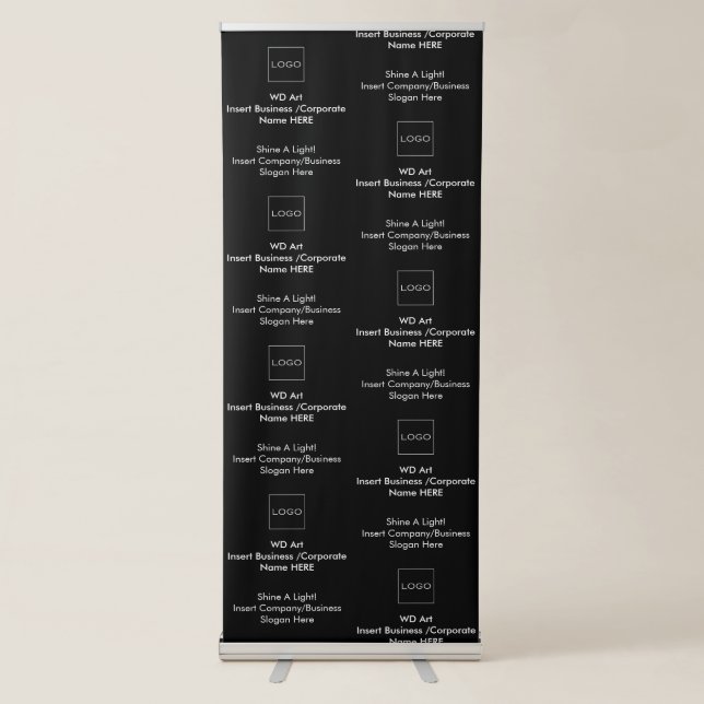Custom Business Logo Black & White Step and Repeat Retractable Banner (Front)