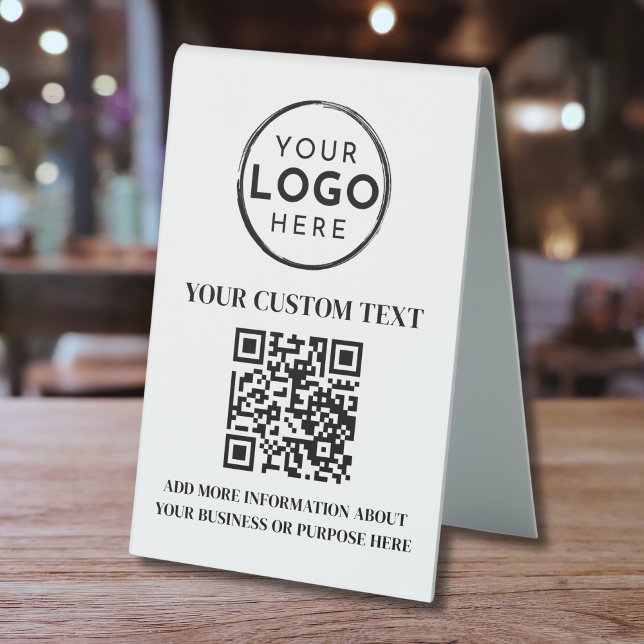 Custom Business Logo Black White Text QR Code Table Tent (Custom Business Logo Black White Text QR Code Table Tent Sign)