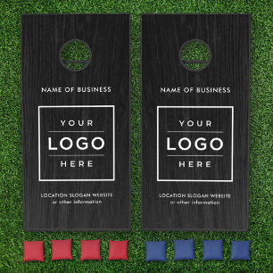 Custom Business Logo Black Wood Grain Branded Cornhole Set