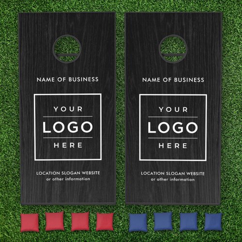 Custom Business Logo Black Wood Grain Branded Cornhole Set
