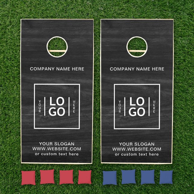 Custom Business Logo Black Wood Grain Company Cornhole Set (Creator Uploaded)