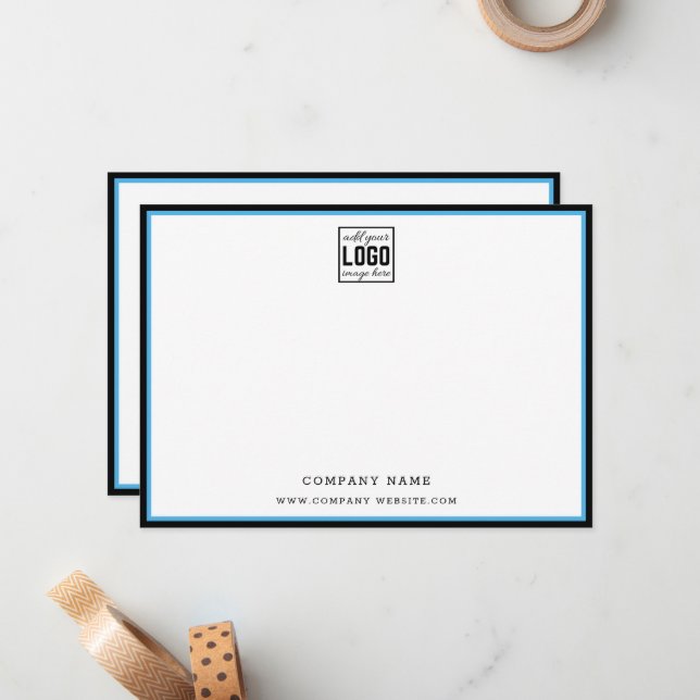 Custom Business Logo Blue Black Border Company 5x7 Note Card (Front/Back In Situ)