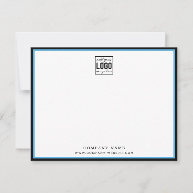 Custom Business Logo Blue Black Border Company Note Card (Front)