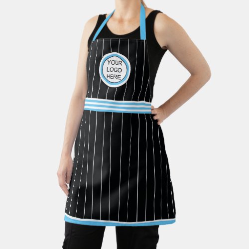 Custom Business Logo Blue Black White Pinstripe Apron