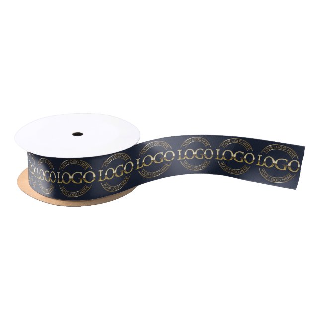 Custom Business Logo Blue Branded Marketing Promo Satin Ribbon (Spool)