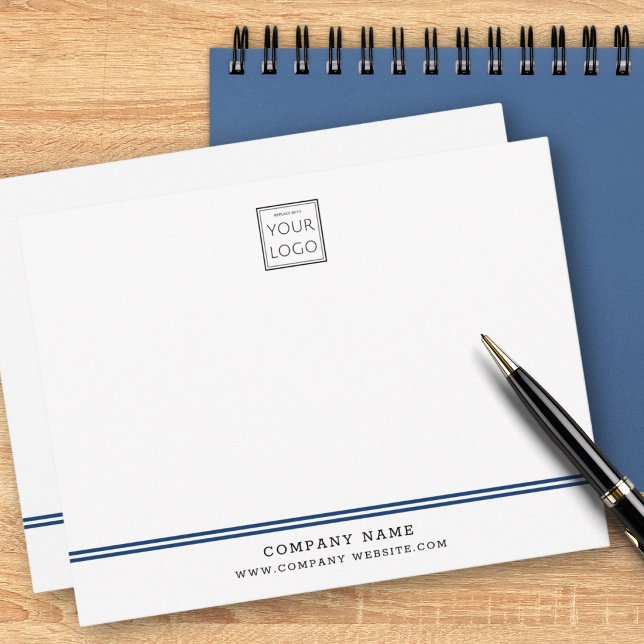 Custom Business Logo Blue Line Company Name Note Card (Creator Uploaded)