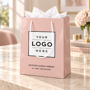 Custom Business Logo Blush Pink Branded Medium Gift Bag