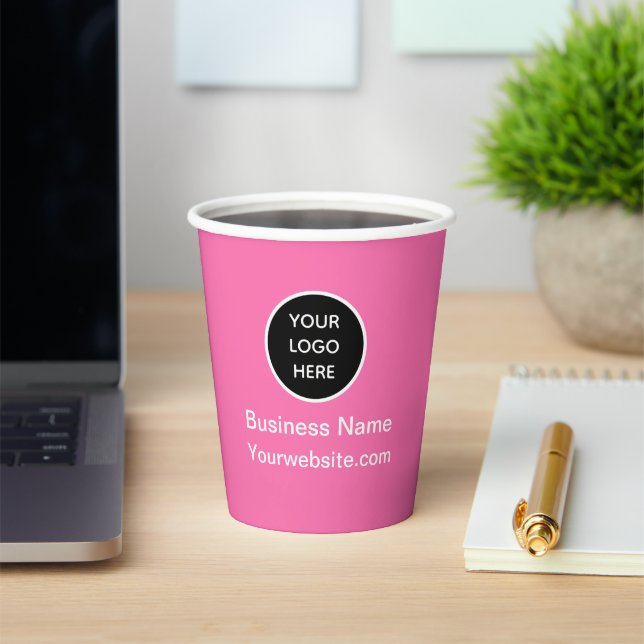 Custom Business Logo Branded Hot Pink Paper Cups (Insitu)