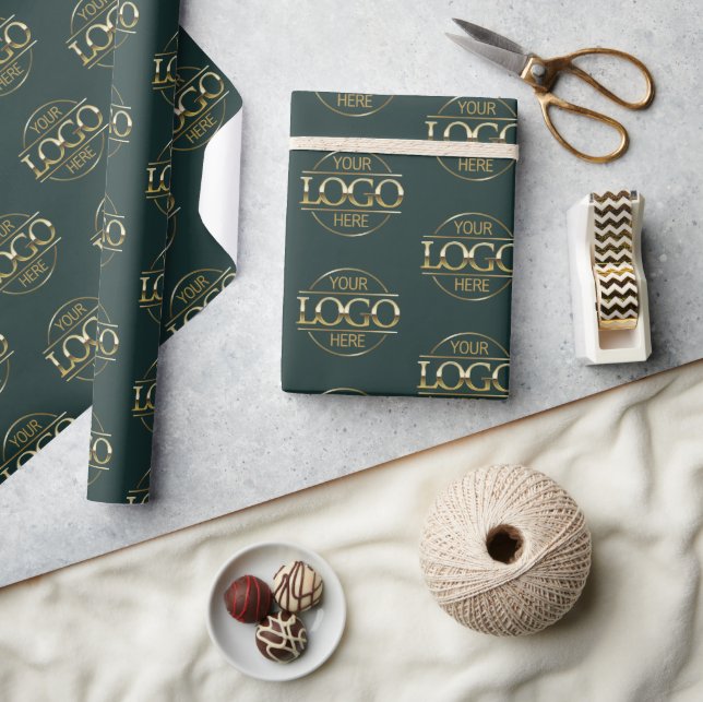 Custom Business Logo Branded Promotional Green Wrapping Paper (Crafts)