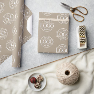 Custom Business Logo Branded Promotional Taupe Wrapping Paper