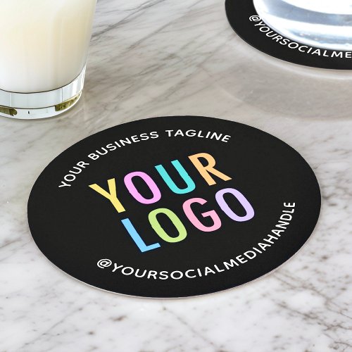 Custom Business Logo Branded Pulpboard Black Round Paper Coaster