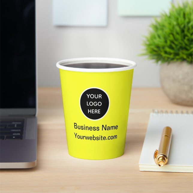 Custom Business Logo Branded Yellow Paper Cups (Insitu)