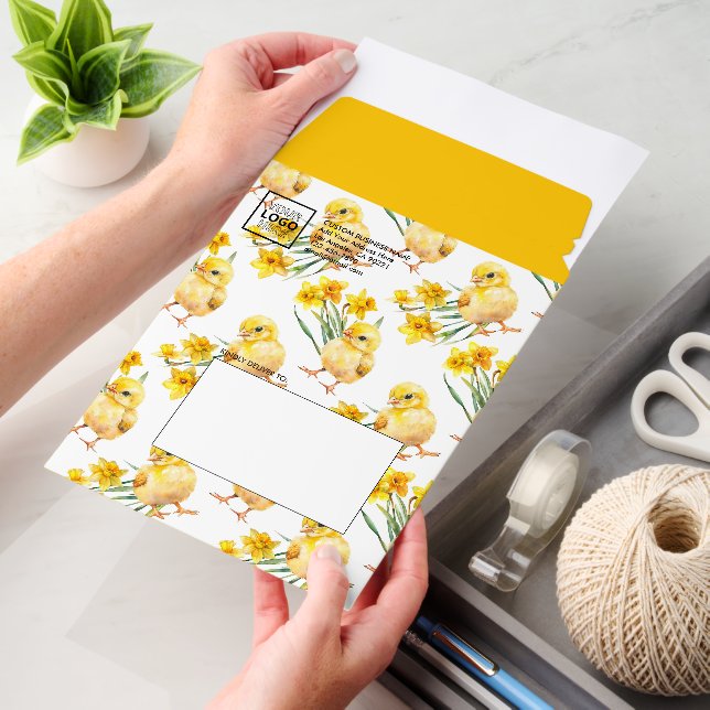 Custom Business Logo Chicks Easter Themed Envelope Mailers (Desk)