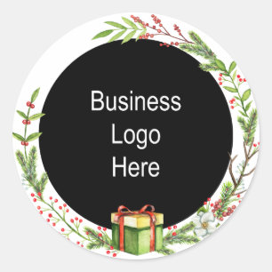 Custom Business Logo Christmas Holiday Wreath Classic Round Sticker