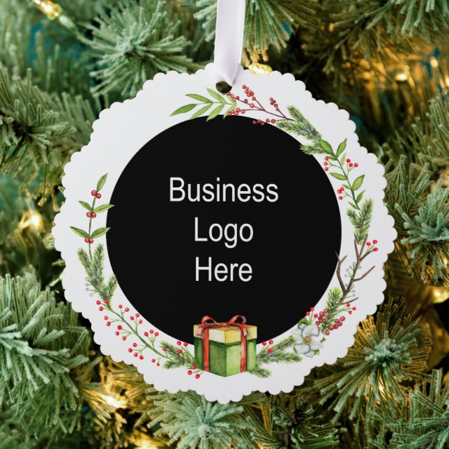 Custom Business Logo Christmas Holiday Wreath Ornament Card (Insitu (Tree))