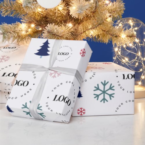 Custom Business Logo Christmas Tree Gift Snowflake Wrapping Paper