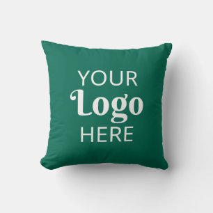 Custom Business Logo Company Branded Emerald Green Throw Pillow