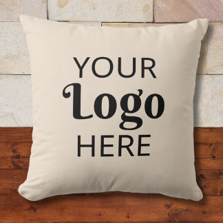 Custom Business Logo Company Branding Beige Throw Pillow