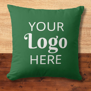 Custom Business Logo Company Branding Green Throw Pillow
