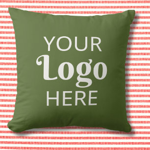 Custom Business Logo Company Branding Olive Green Throw Pillow
